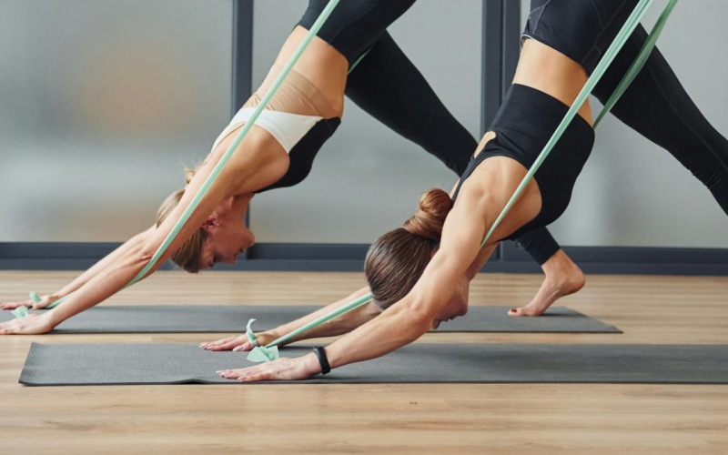 a woman doing yoga